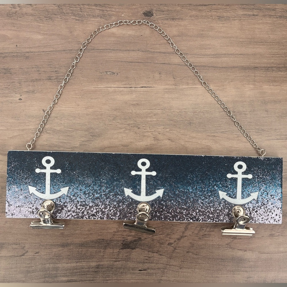 Nautical Anchor Wall Decor with Clips - Glittery Blue and White